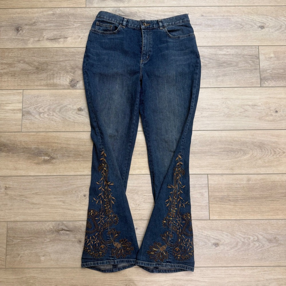 Lauren Ralph Lauren Embroidere Bootcut Blue Jeans Medium Wash Western Size 10 - Picture 3 of 14